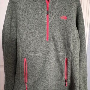The North Face Womens Olive Green hooded with Coral Pink Accents